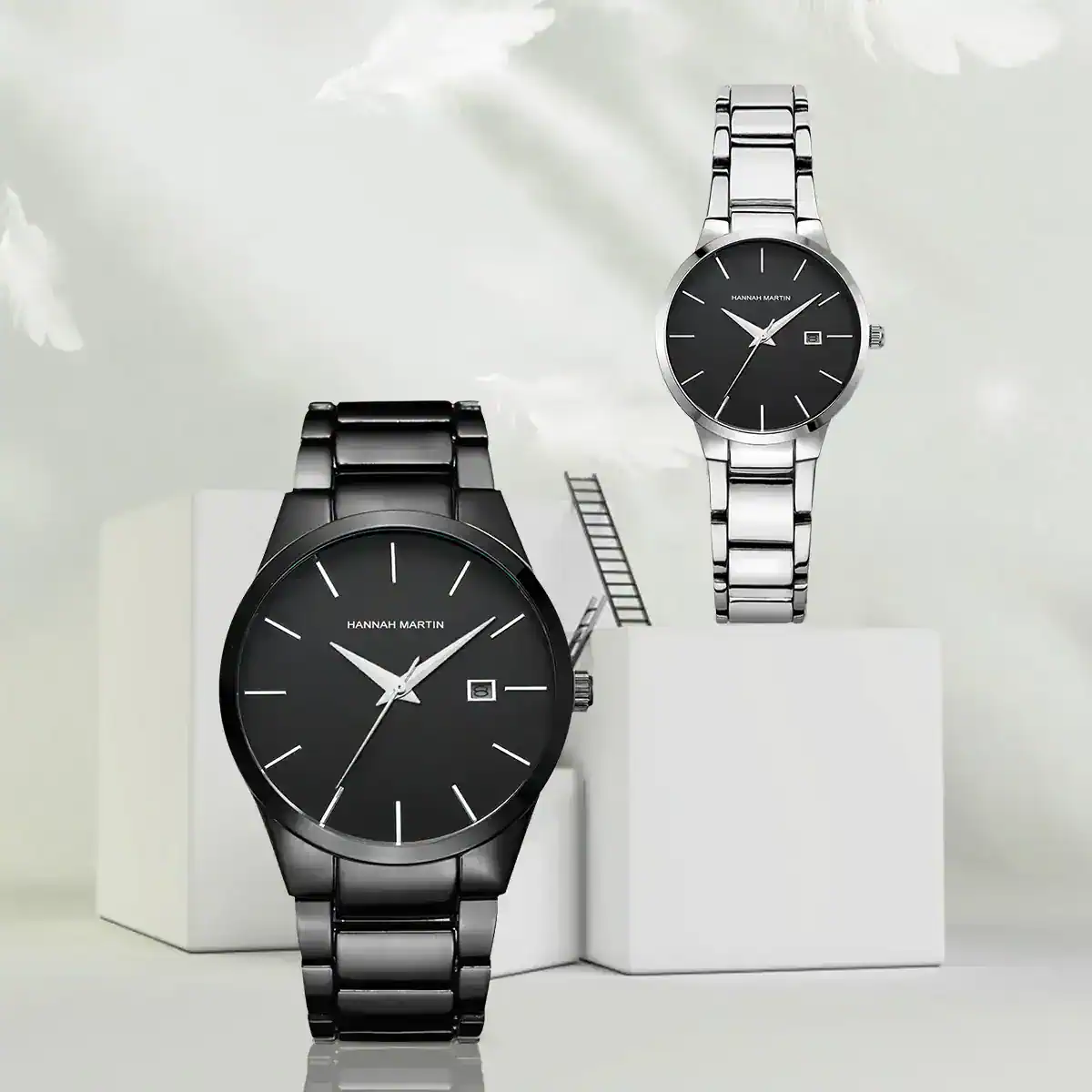 Stainless steel watches with black and silver faces, perfect for stylish everyday wear and special occasions.