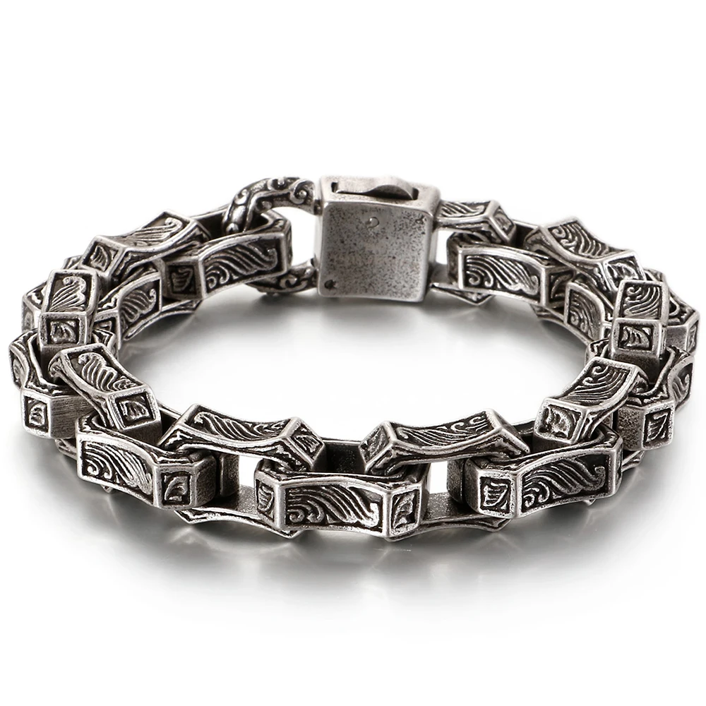 Vintage Engraved Mens Stainless Steel Bracelets
