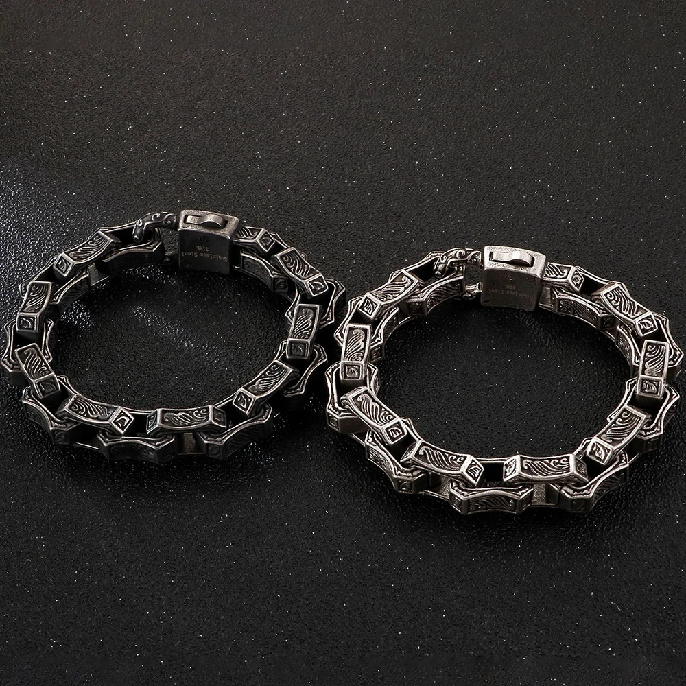 Vintage Engraved Mens Stainless Steel Bracelets
