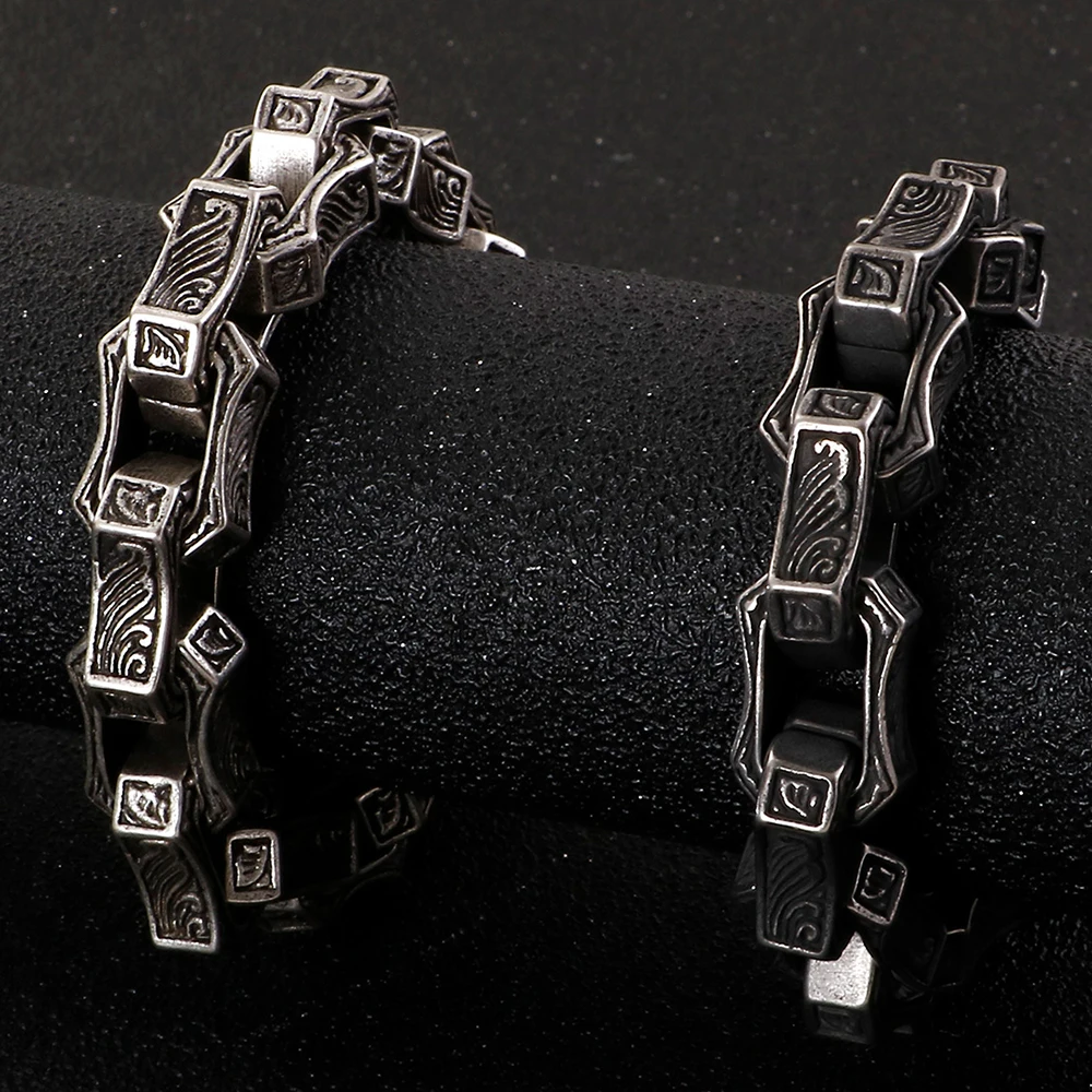 Vintage Engraved Mens Stainless Steel Bracelets