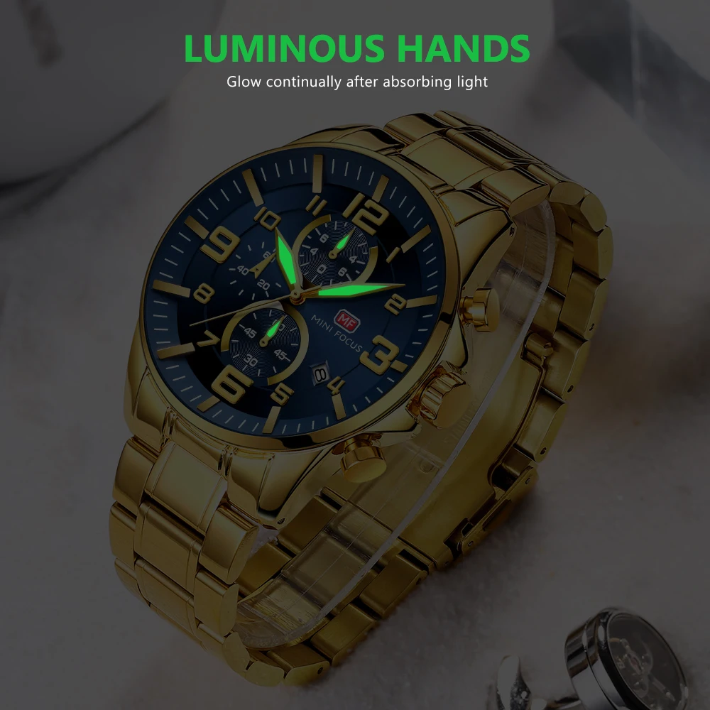 Classic Gold Stainless Steel Mens Watches