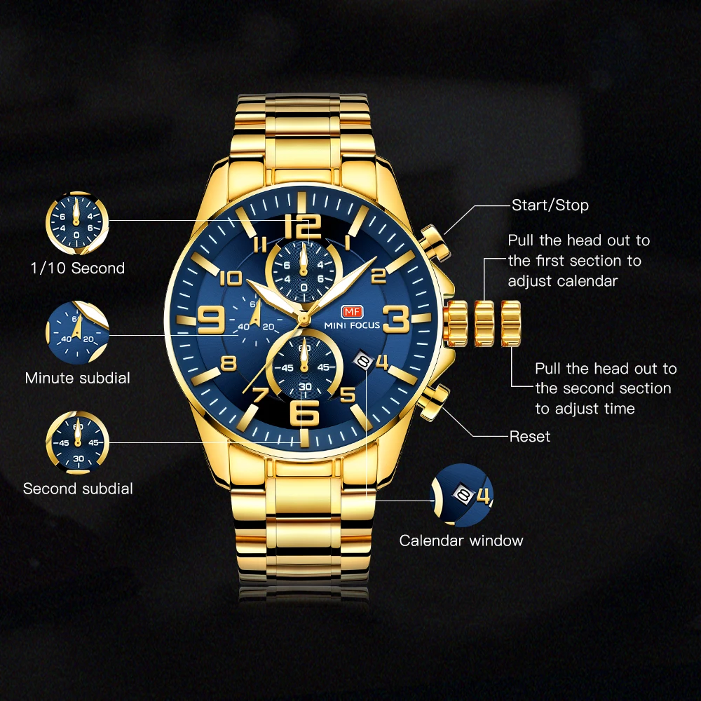 Classic Gold Stainless Steel Mens Watches