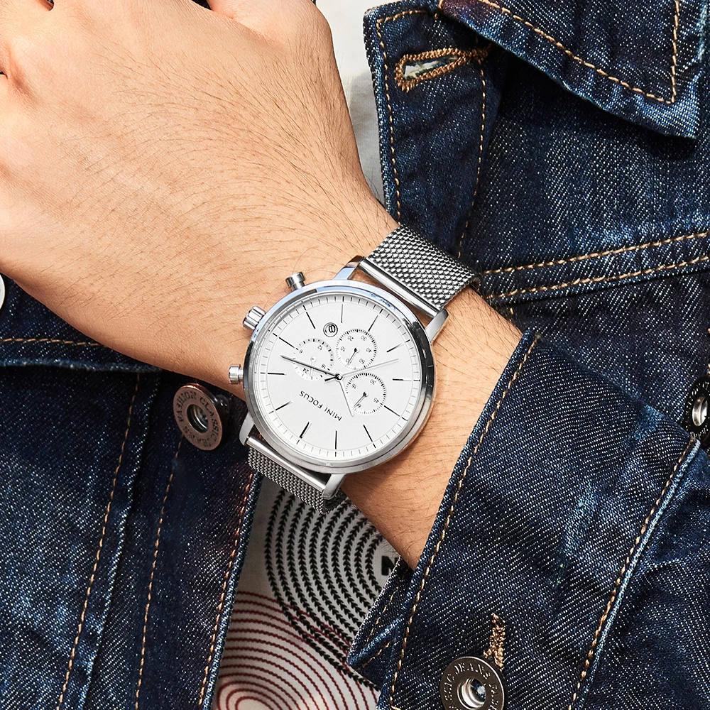 Stainless Steel Watch With Mesh Bracelet
