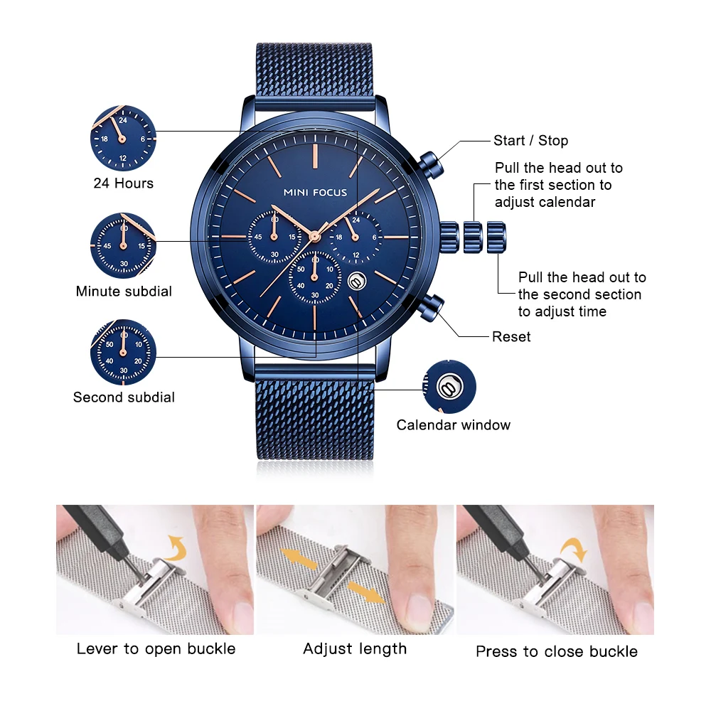 Stainless Steel Watch With Mesh Bracelet