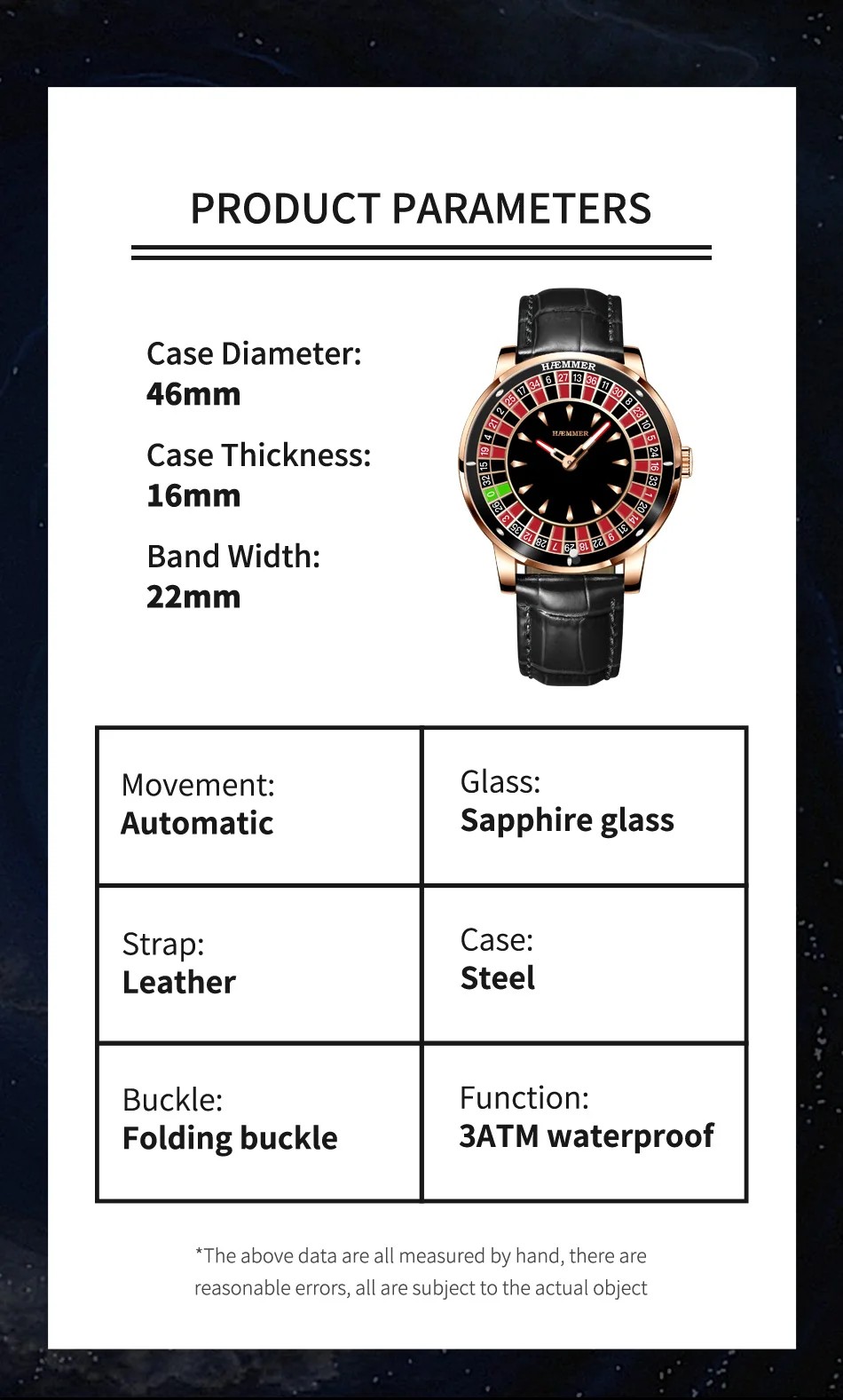 HAEMMER 2025 Casino Roulette Watch – Leather Strap & Automatic Movement