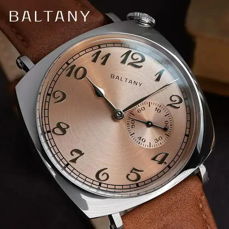 Elegant vintage style men's wristwatch with clean dial design.
