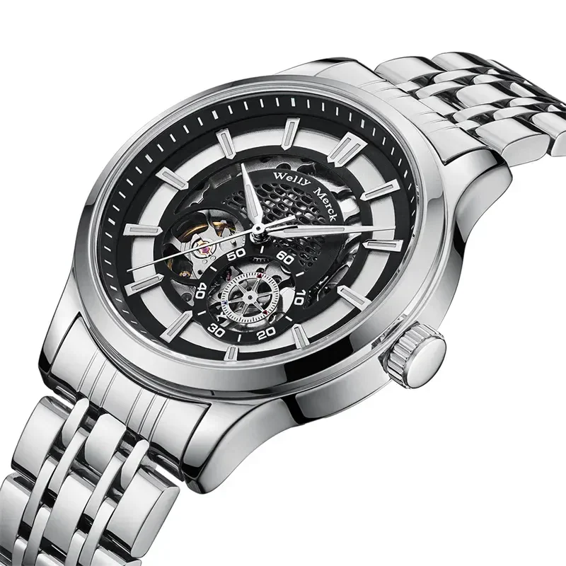 Luxurious stainless steel wristwatch with open-heart design and precise automatic movement.