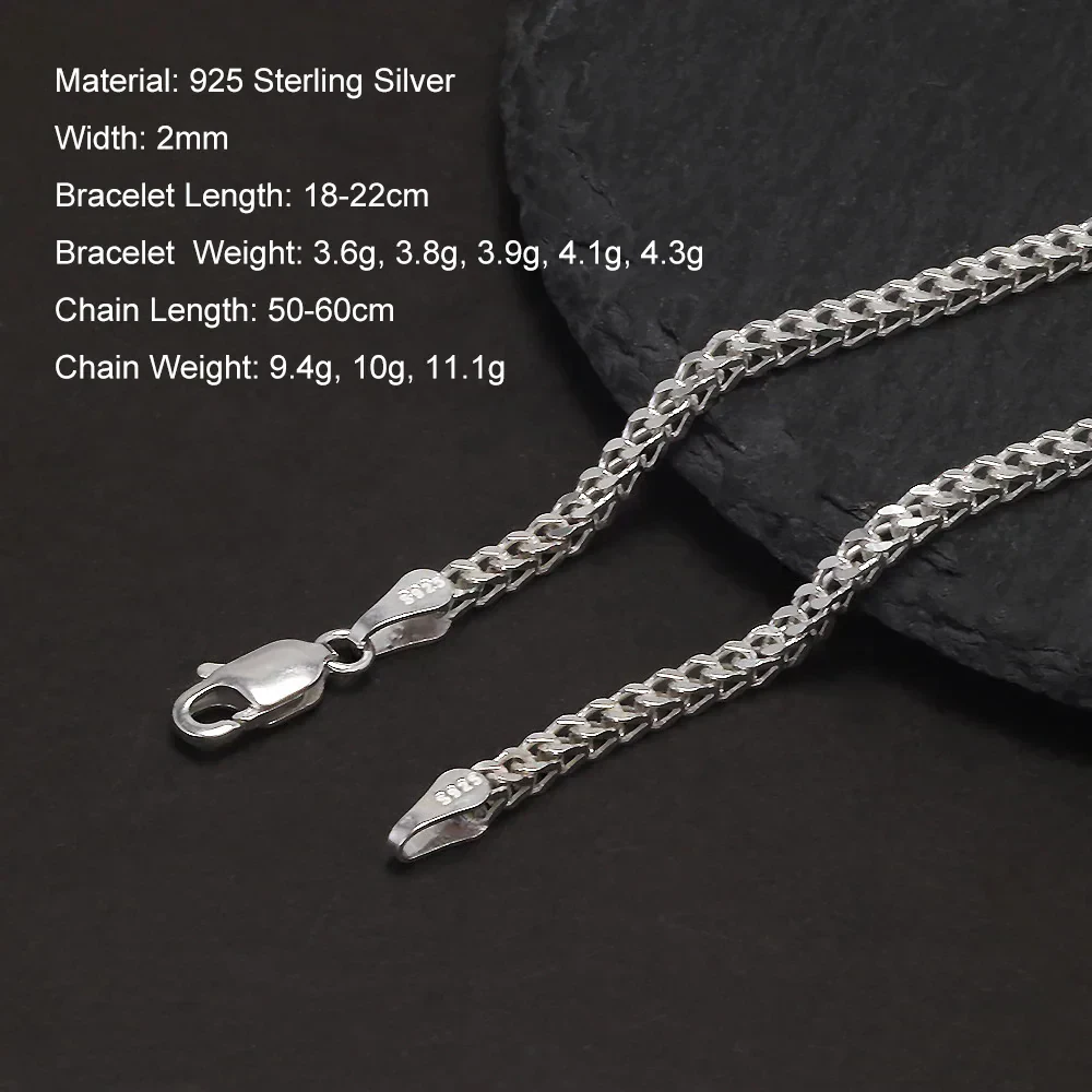 Sterling silver chain with lobster clasp, 50-60cm length, various weights.