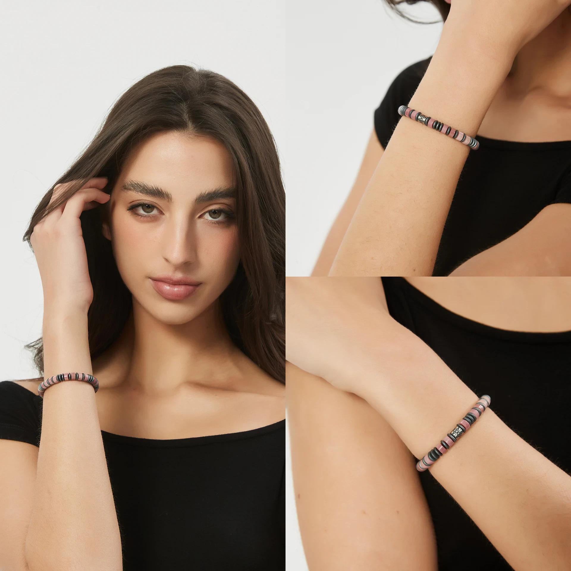 Cute black, pink, and gray beaded jewelry for women. Perfect for everyday or special occasions.