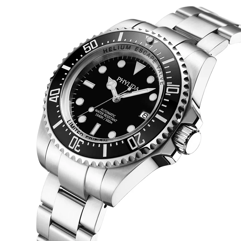 Stainless Steel Men’s Dive Watch with Black Dial.