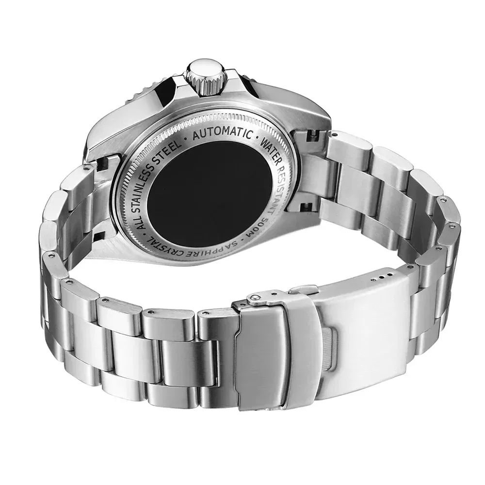 Stainless steel automatic men's wristwatch with water resistance. Perfect for formal and casual wear.