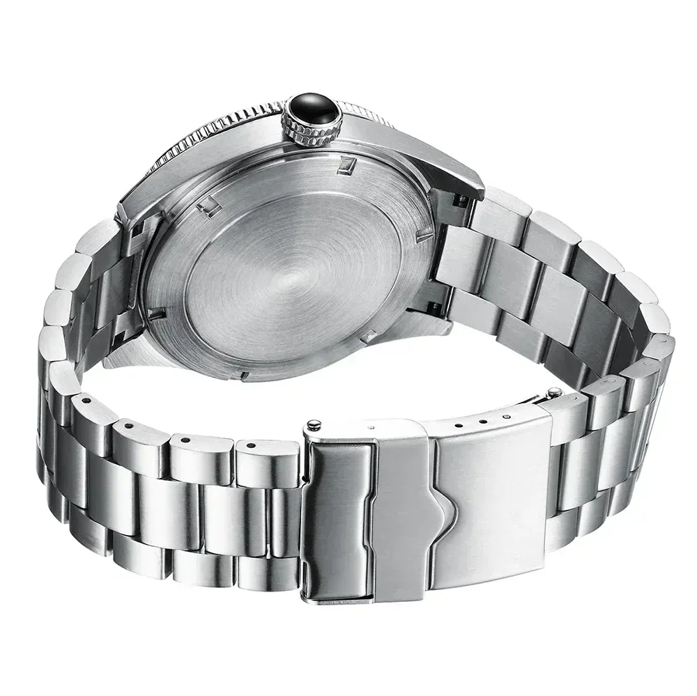 Elegant stainless steel watch with black bezel, perfect for daily wear and special occasions.