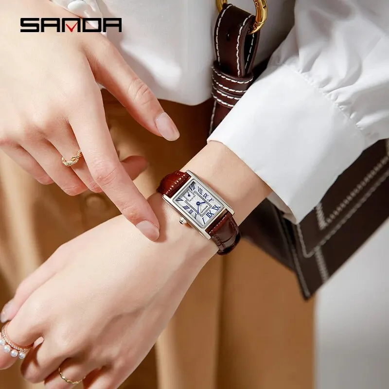High-quality leather strap with classic rectangular dial watch. Suitable for luxury fashion and everyday wear.