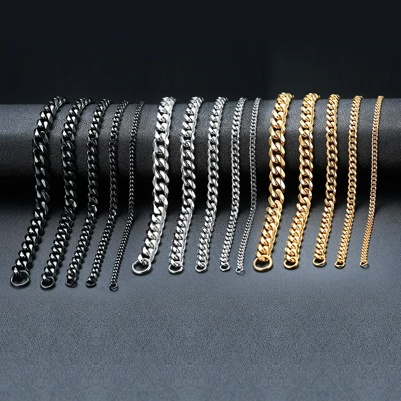 Stylish men's and women's chain jewelry in silver and gold tones.
