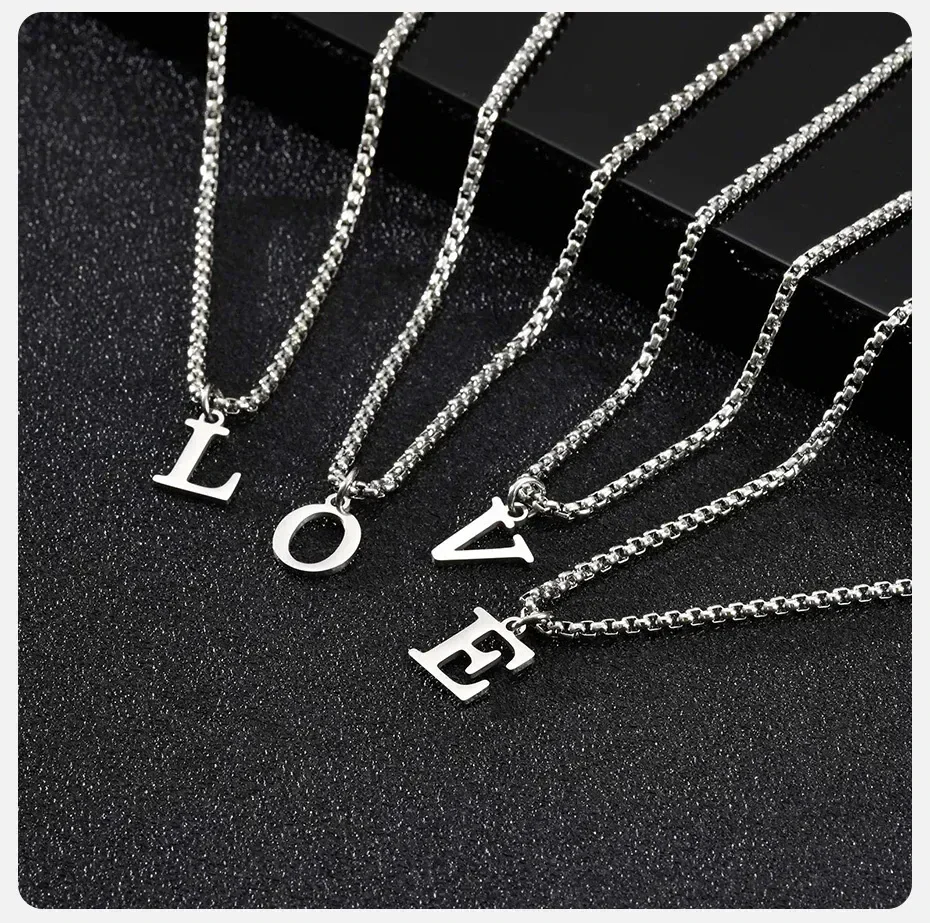 Dainty silver letter initial pendant necklaces on chain, ideal jewelry gift.