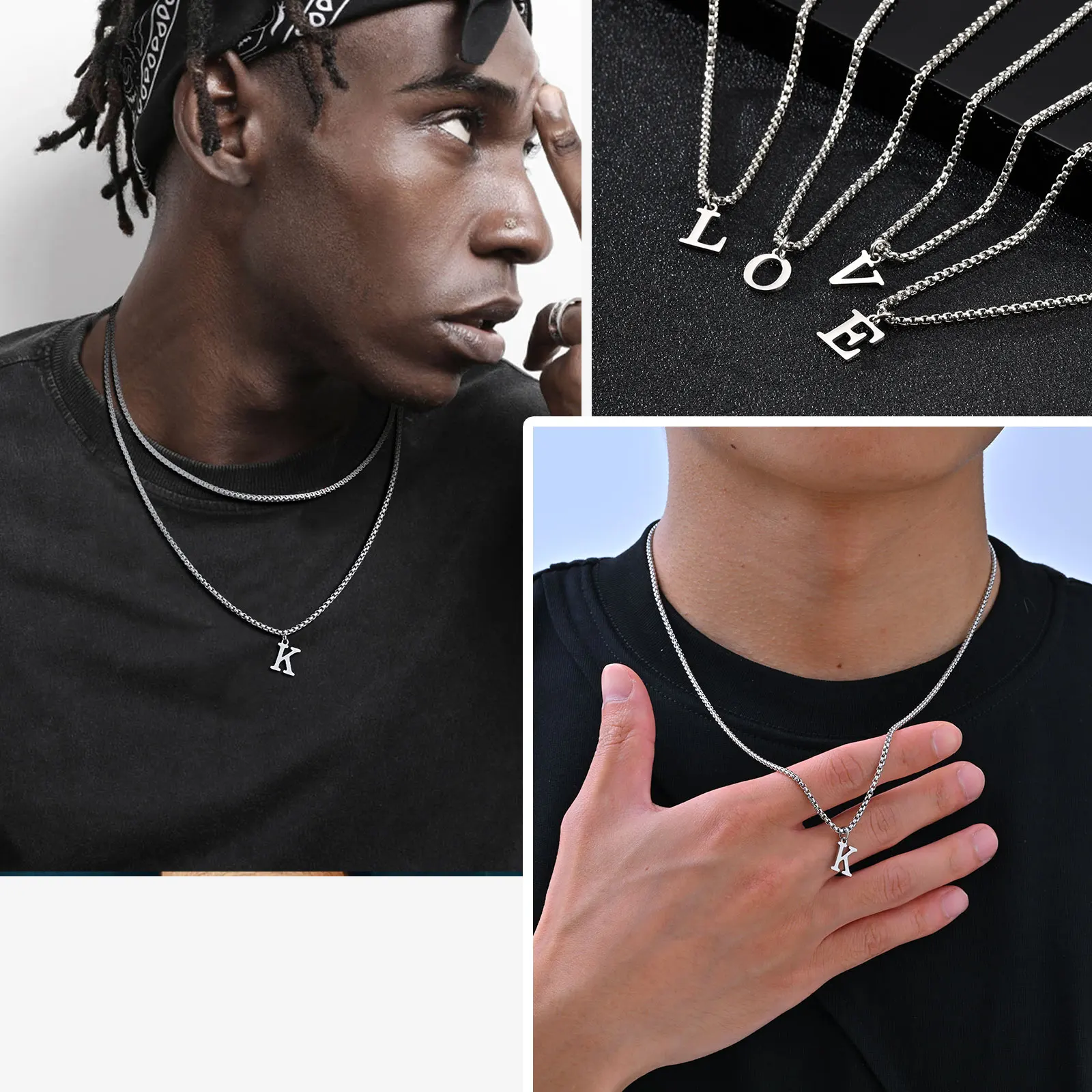 Elegant silver layered necklace with pendant spelling 