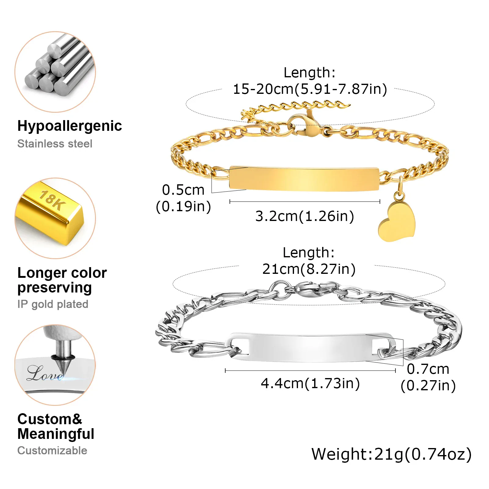 Hypoallergenic stainless steel jewelry, perfect for sensitive skin and everyday wear.