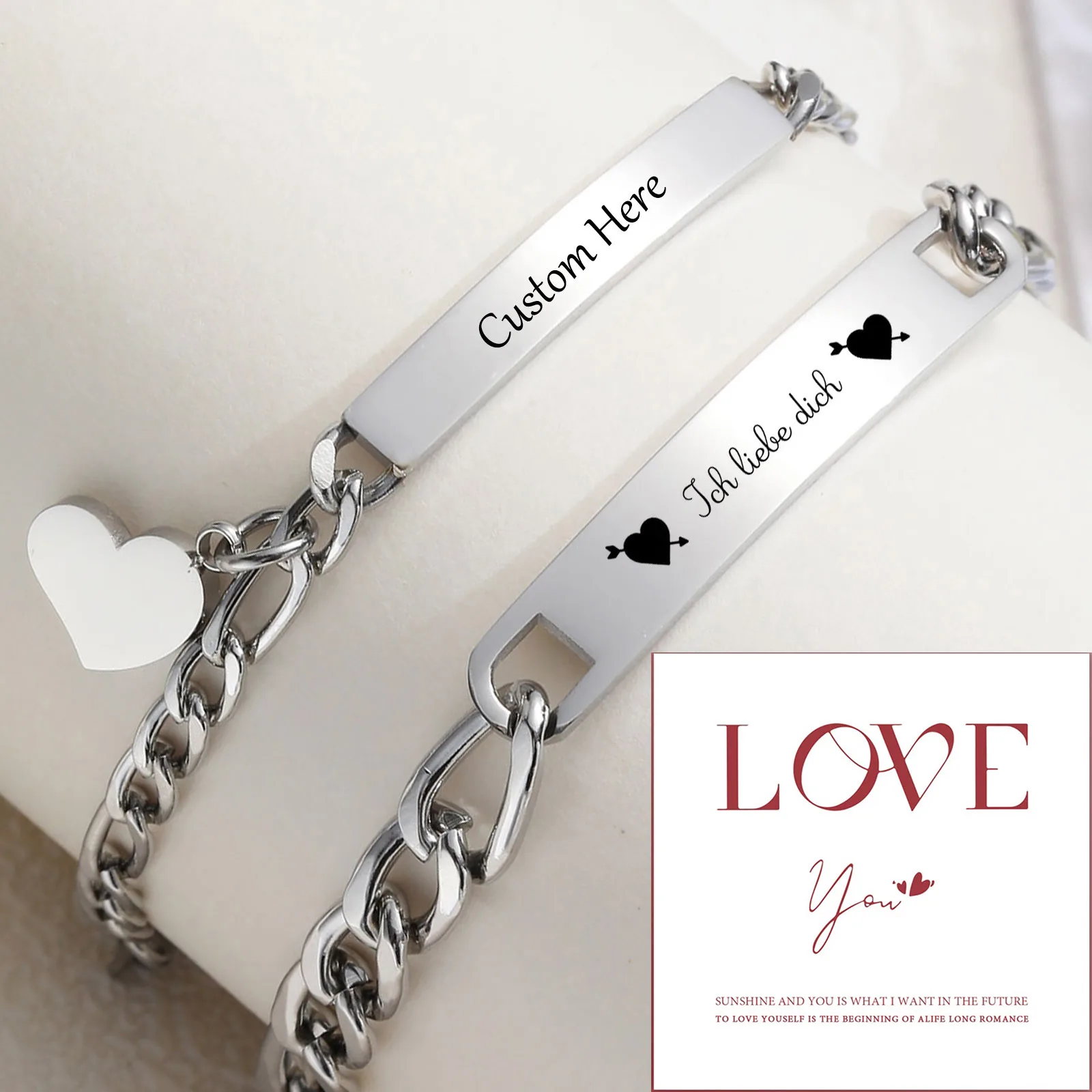Engraved silver bracelets with customizable text, perfect gift for couples. Stylish and meaningful jewelry from Jewelry Addicts.