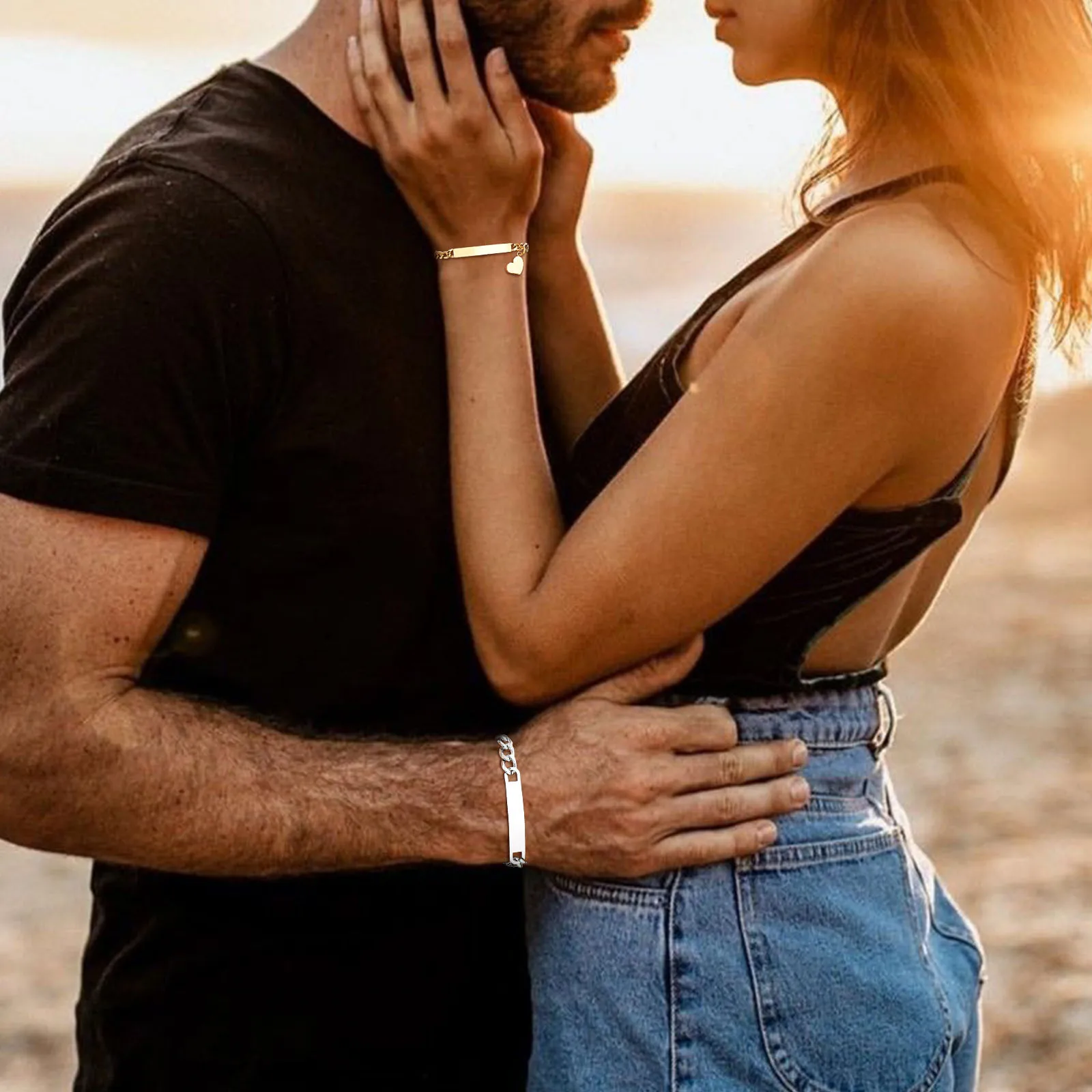 Elegant matching jewelry for couples, including bracelets and rings, perfect for romantic gifts.