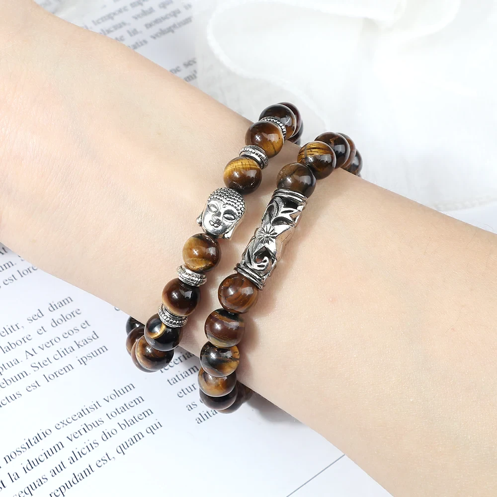 Men's Lava and Tiger Eye Stone Beads Bracelet for Style and Wellness.