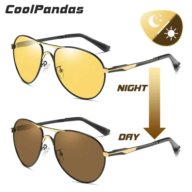 Stylish sunglasses with photochromic lenses for night and day use. Perfect for versatile UV protection.