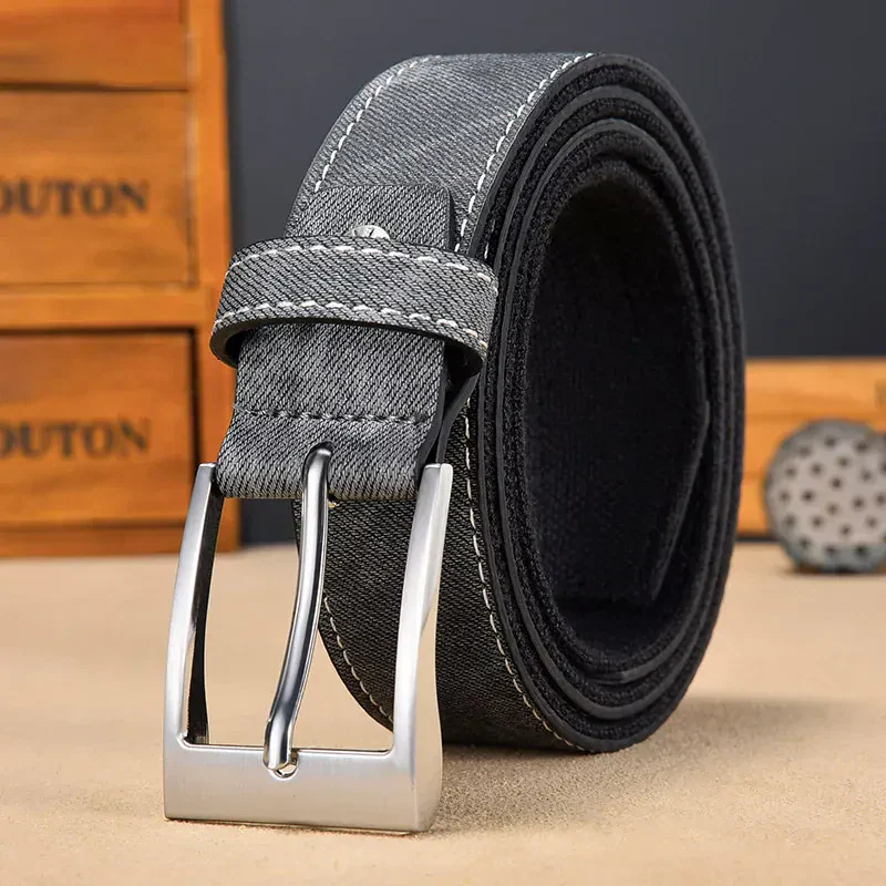 High-quality black fabric belt with silver buckle, versatile for everyday wear.