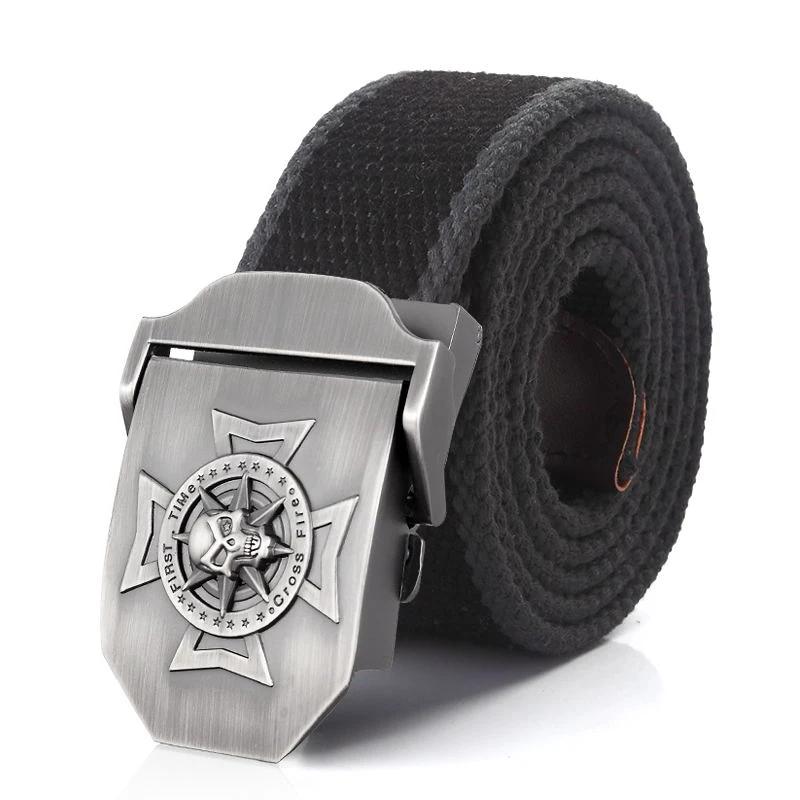 Durable metal skull and crossbones belt buckle for casual style.