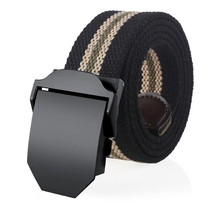 Stylish woven fabric belt with metal buckle for casual wear.