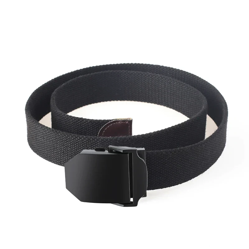 Durable black woven fabric belt with sleek black buckle for everyday style.