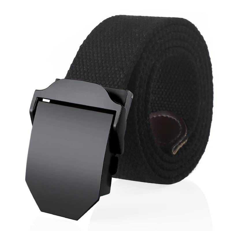 High-quality black fabric belt with sleek adjustable metal buckle, perfect for casual or formal wear.