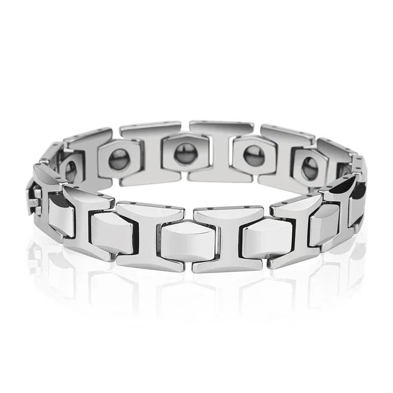 Elegant silver bracelet with geometric square and hexagon links, perfect for stylish everyday wear.