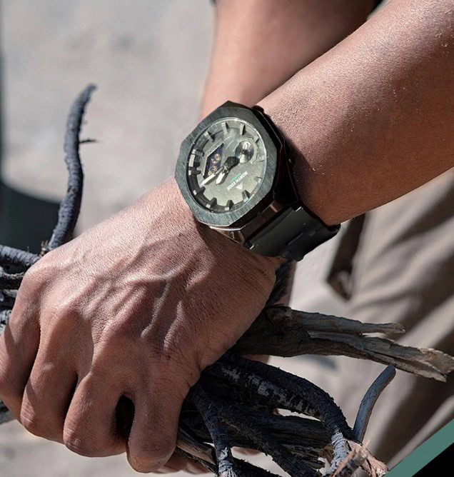 Men's stylish black wristwatch with durable strap and modern design.