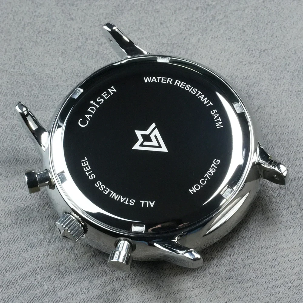 Close-up of stainless steel watch back with water resistance and brand details from Jewelry Addicts.
