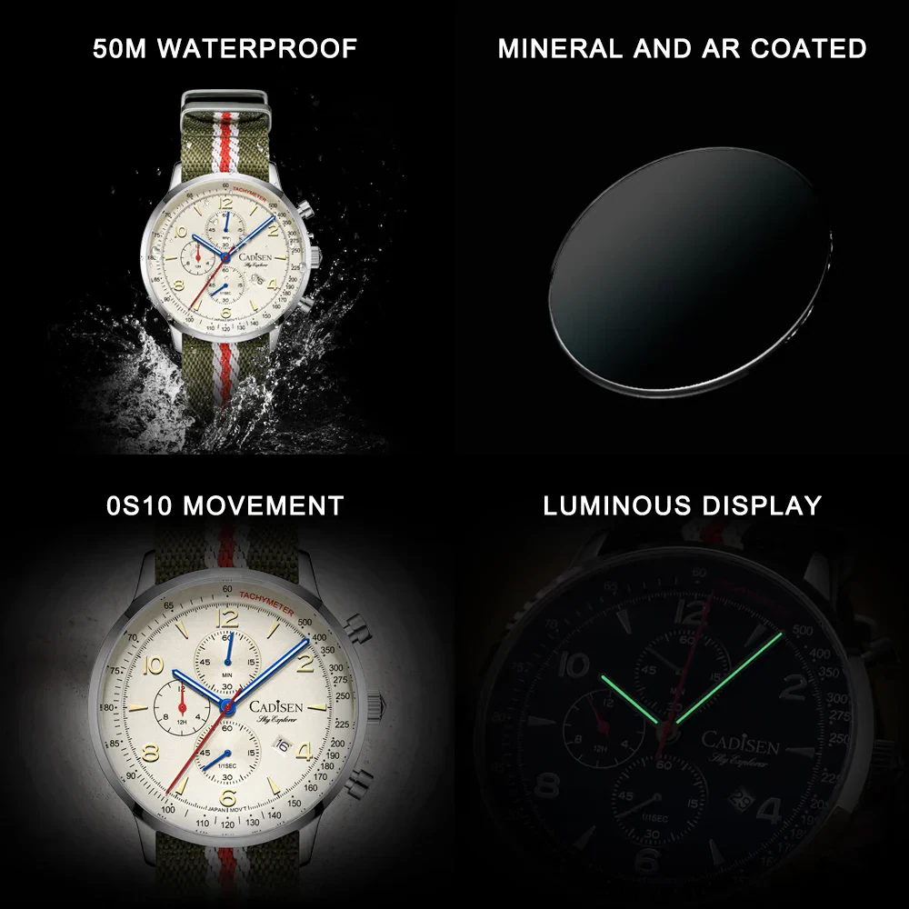 High-performance waterproof wristwatch with luminous display and mineral coating, perfect for active lifestyles.
