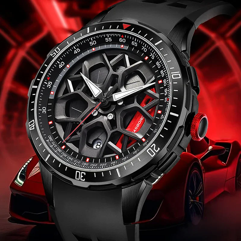 High-end men’s skeleton automatic watch with bold design.
