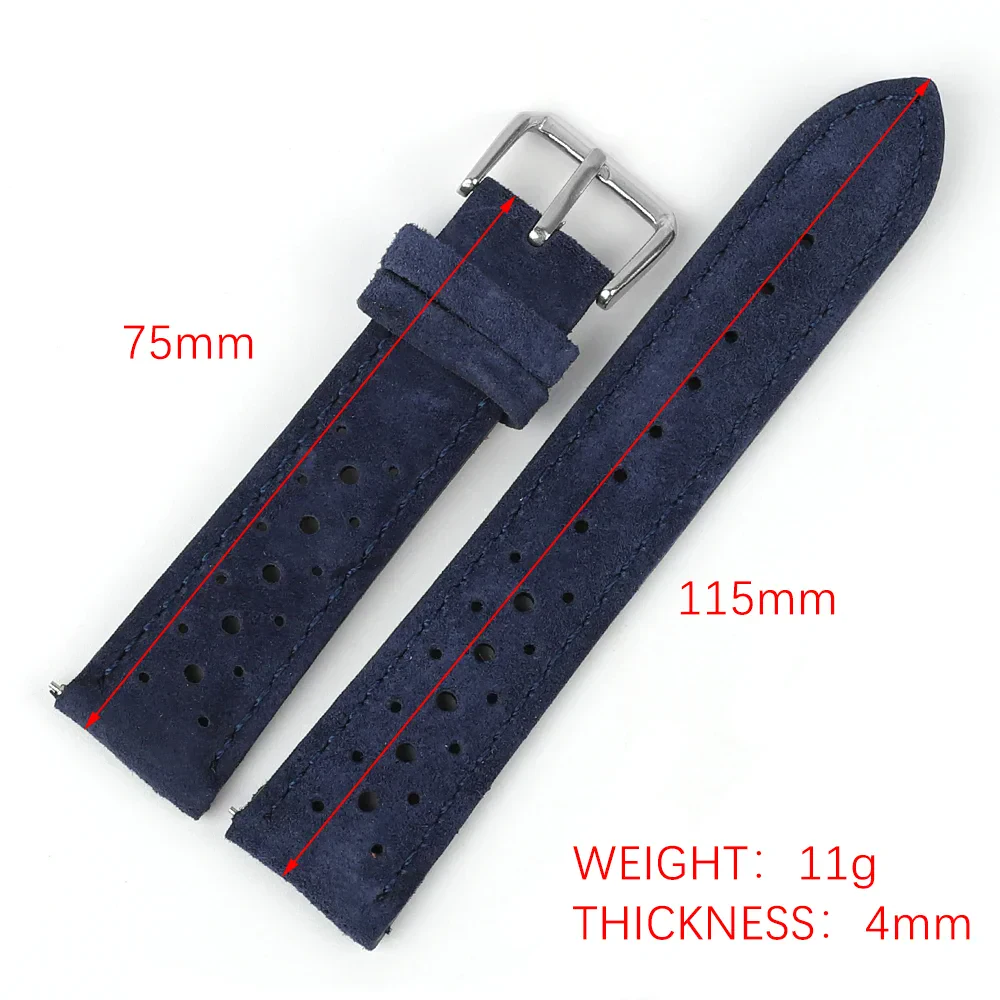 Soft navy blue leather band with multiple holes for custom fit, stylish accessory.