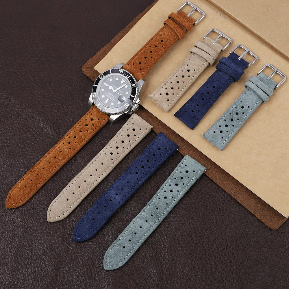 High-quality suede watch straps in various colors for stylish men’s wristwear enhancement.