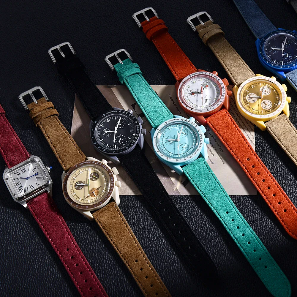 Stylish men's watches featuring vibrant leather straps and chronograph dials for everyday wear.
