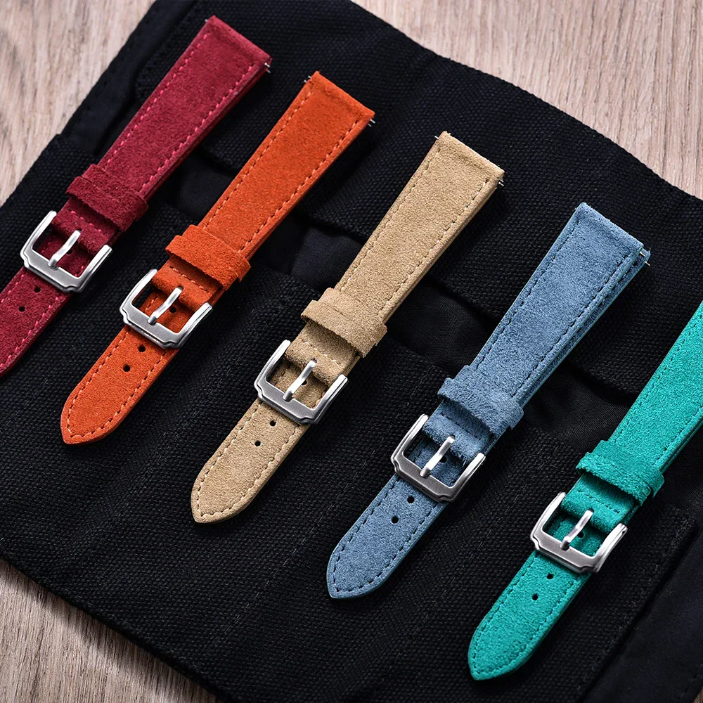 Vibrant and stylish watch straps made of soft suede material.