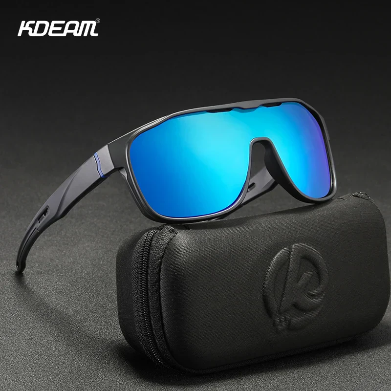 High-performance sunglasses with reflective blue lenses for outdoor sports and everyday wear.