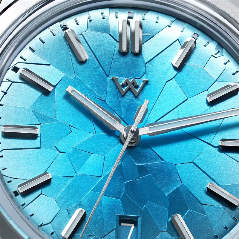 Blue Glacier Collection Mechanical Watch with textured dial.