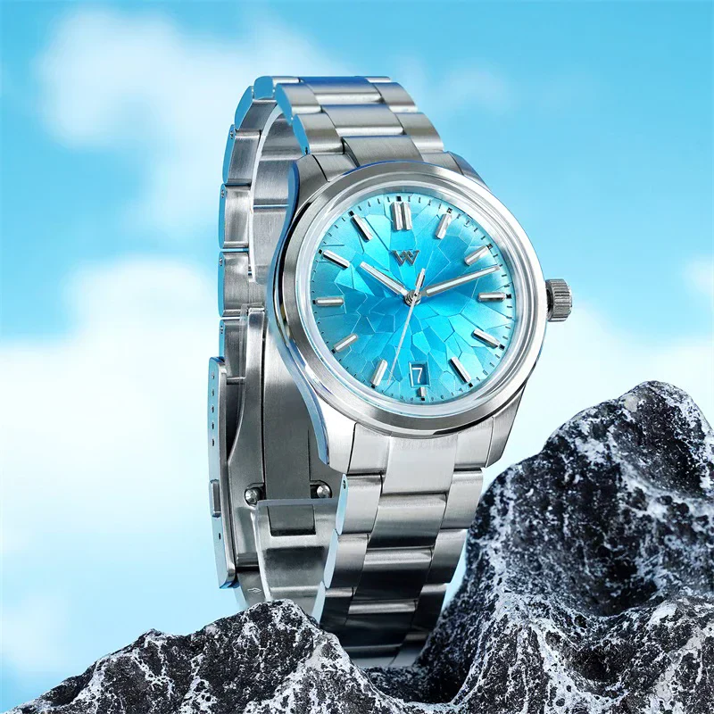 Luxury Glacier Collection mechanical watch with blue dial.