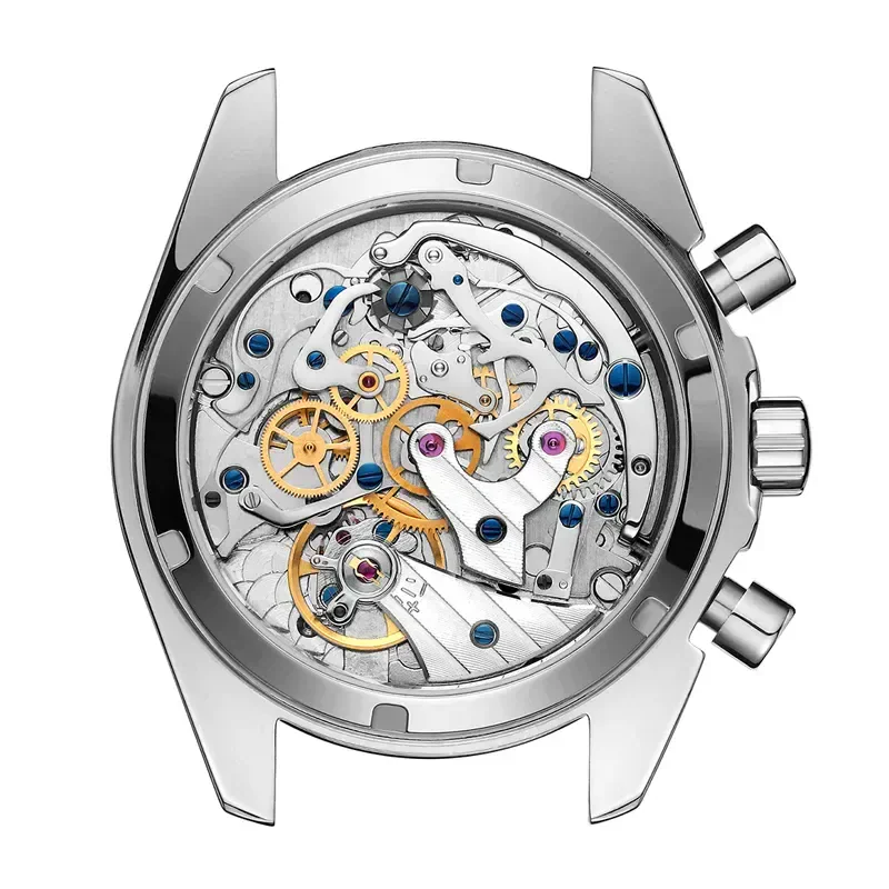 Elegant skeleton dial men's wristwatch with stainless steel case.