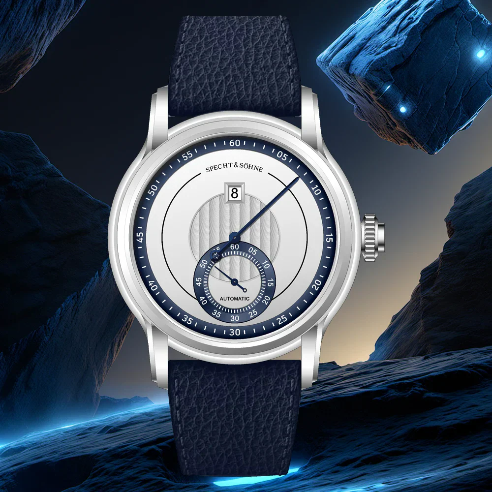 Elegant men's automatic mechanical watch with sapphire crystal and stainless steel case.
