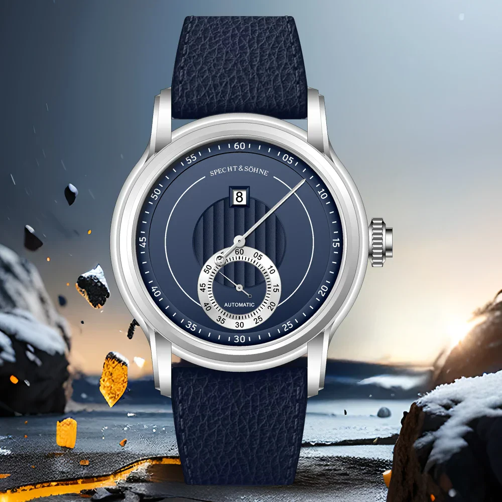 Automatic mechanical men's wristwatch with sapphire crystal and stainless steel case.