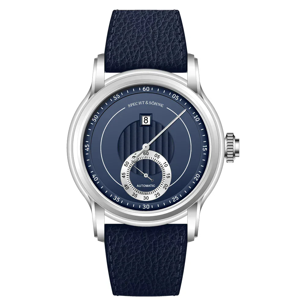 Jump Hour Automatic Watch with Blue Dial and Leather Strap.