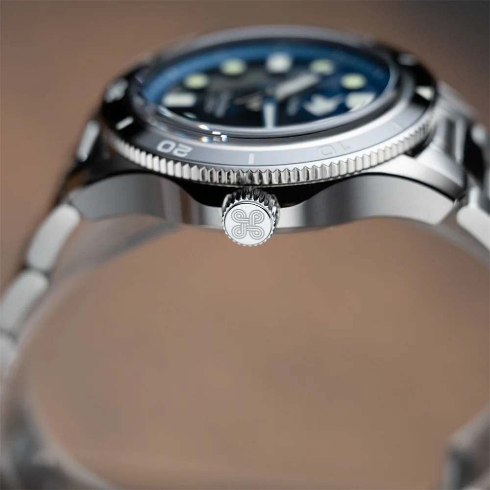 Close-up of Proxima PX1740-LS 39mm men's diving watch with sunburst dial and sapphire crystal.