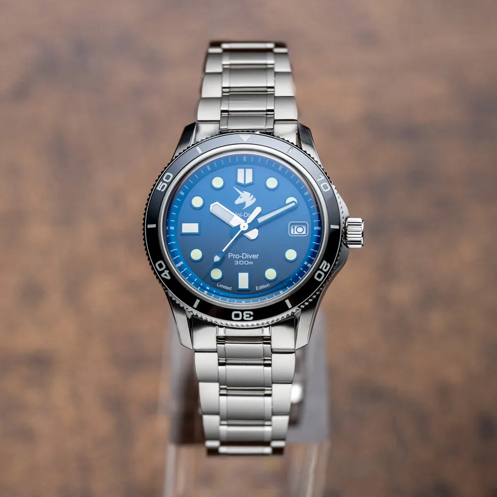 Proxima PX1740-LS 39mm men's diving watch with sunburst dial and stainless steel bracelet.