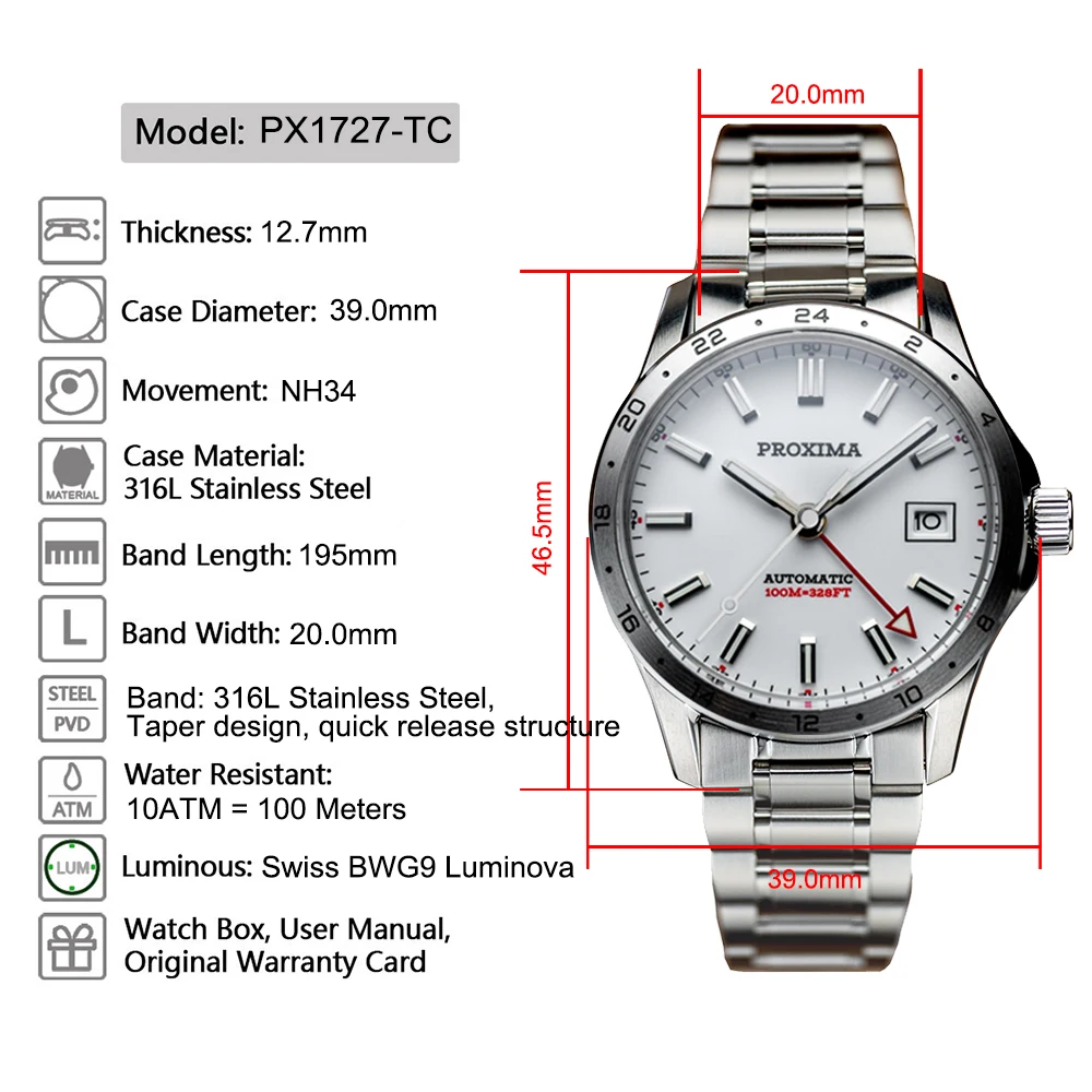 Men's 39MM Automatic Sport Watch with Sapphire Glass.