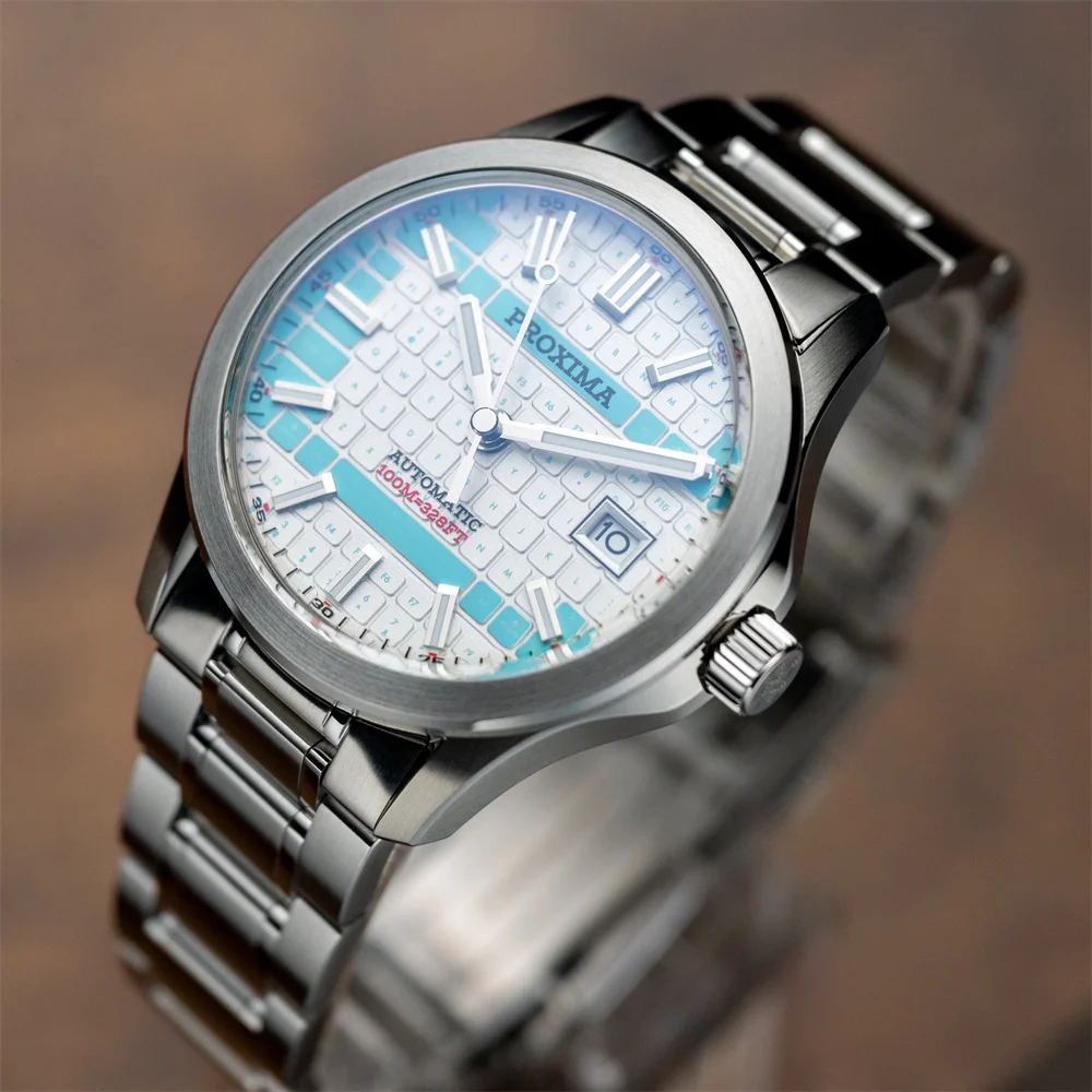 Men's automatic mechanical watch with sapphire crystal and 100m water resistance.